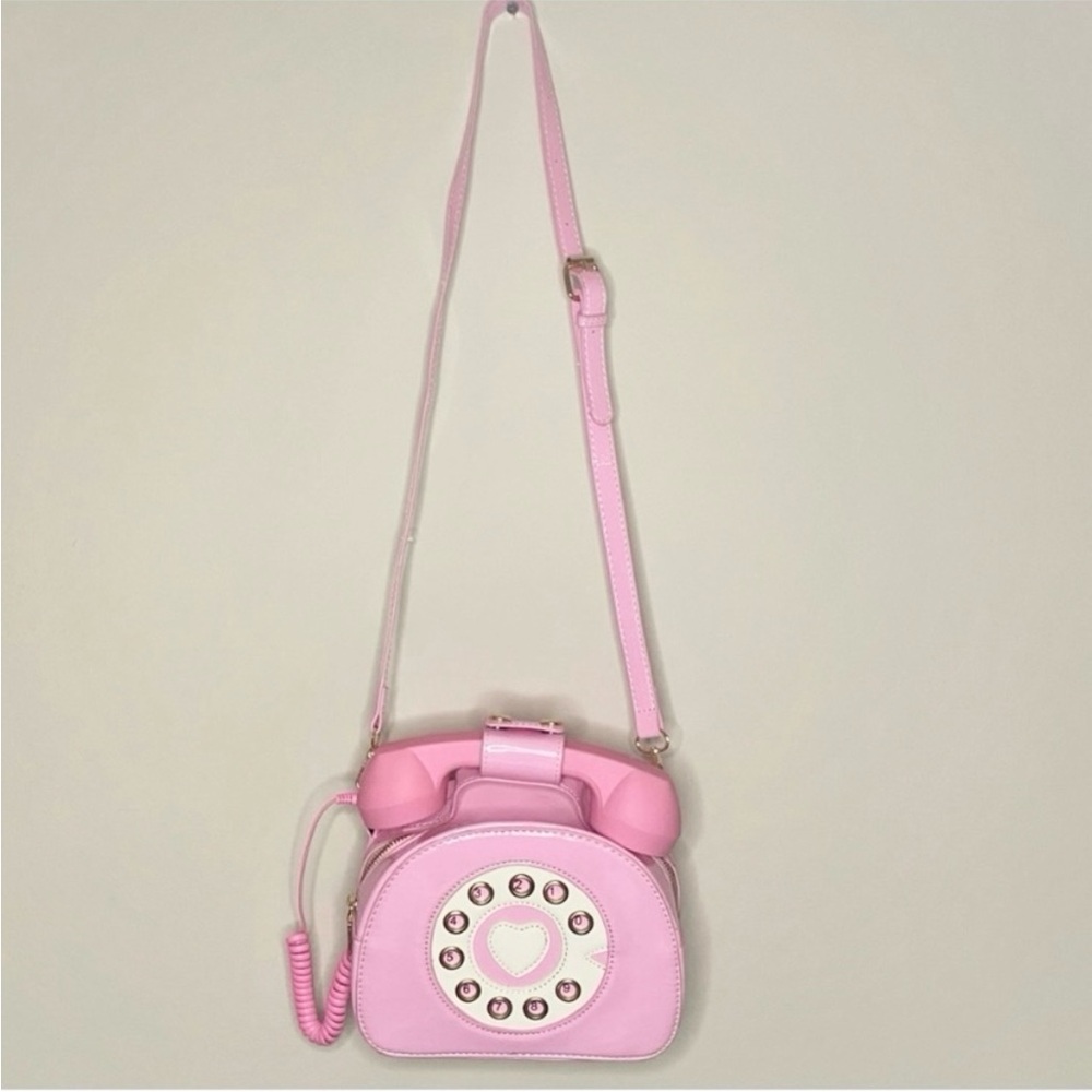 Pink Retro Rotary Telephone Clutch Purse Crossbody Handbag - Picture 2 of 11